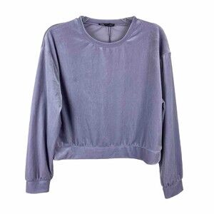 NWT ZARA Velour Cropped Crewneck Sweatshirt Womens Size S Lounge Cozy Athleisure